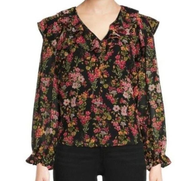 NWT Time and‎ Tru Women's Floral Blouse Top with Ruffles Size XL - Picture 1 of 16